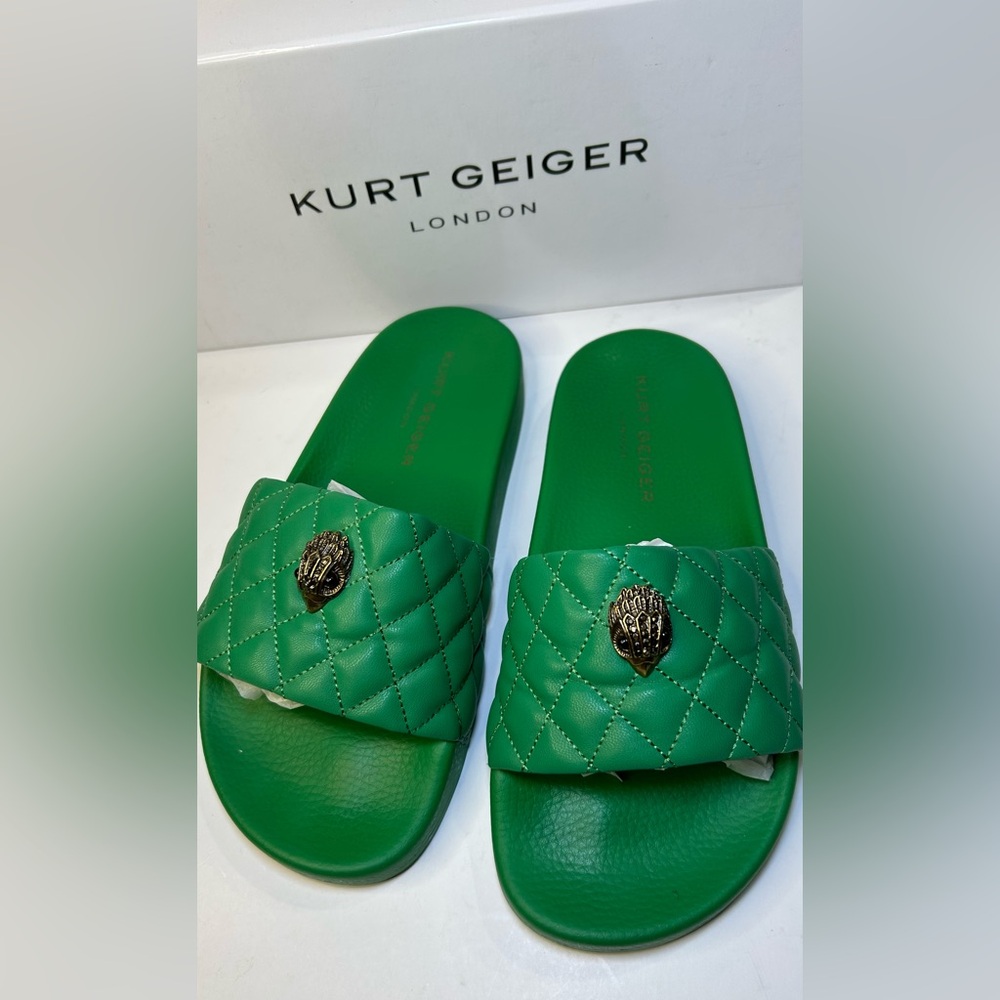 Kurt Geiger London Meena Eagle slide sandals in green Sz 7 - Picture 2 of 4